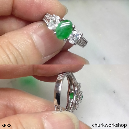 Silver green jade ring