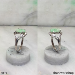 Silver light green flower jade ring