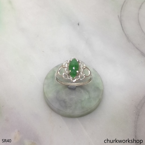 Bluish green marquise jade silver ring