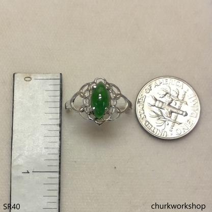Bluish green marquise jade silver ring