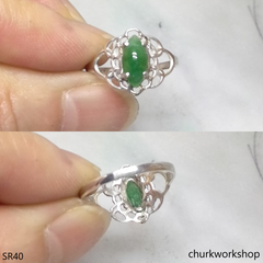 Bluish green marquise jade silver ring