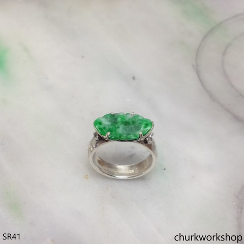 Silver jade butterfly ring