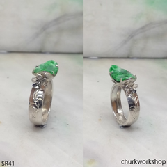 Silver jade butterfly ring