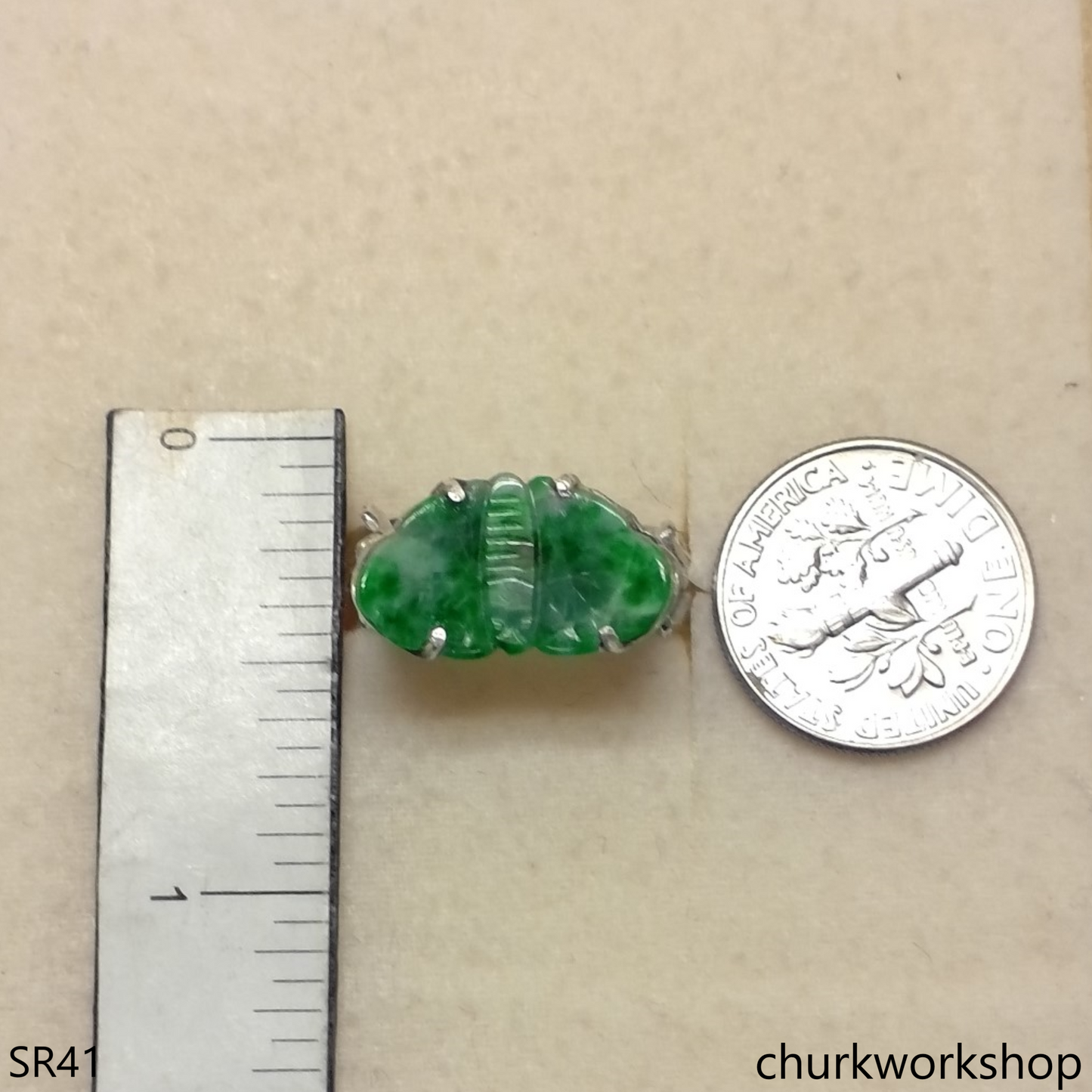 Silver jade butterfly ring
