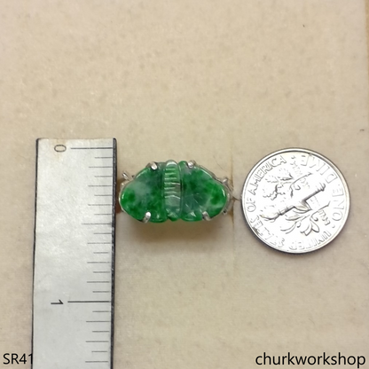 Silver jade butterfly ring