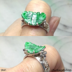 Silver jade butterfly ring