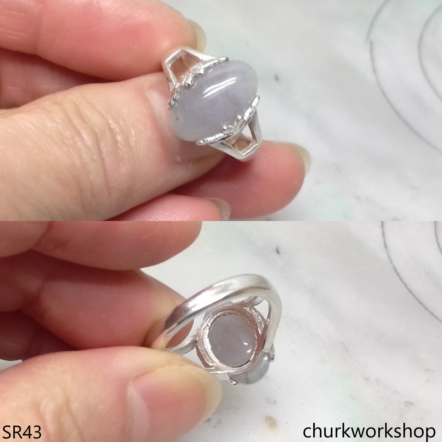 Lavender jade sterling silver ring