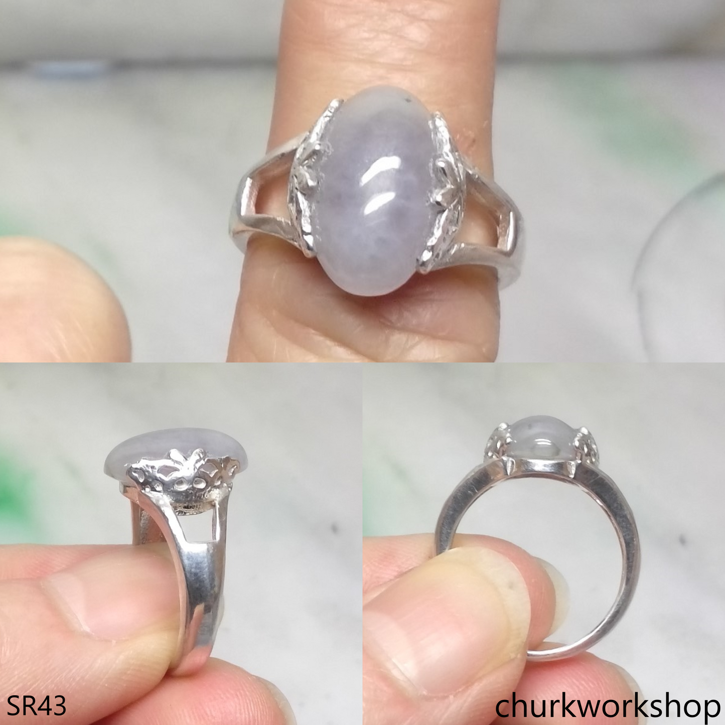 Lavender jade sterling silver ring