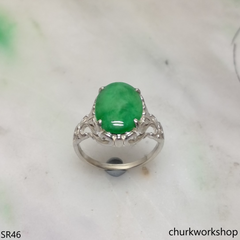 Oval jade silver ring