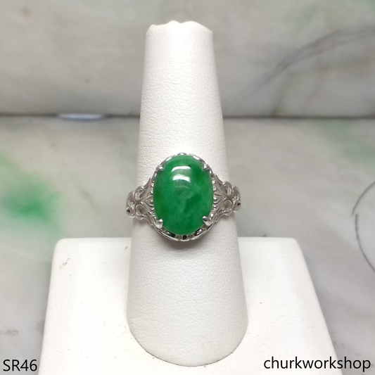 Oval jade silver ring