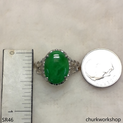 Oval jade silver ring