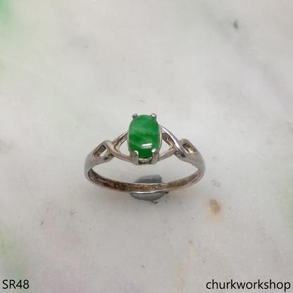 Small oval jade silver ring