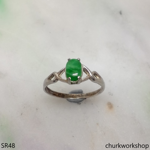 Small oval jade silver ring