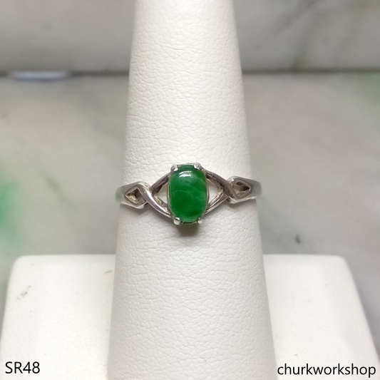 Small oval jade silver ring