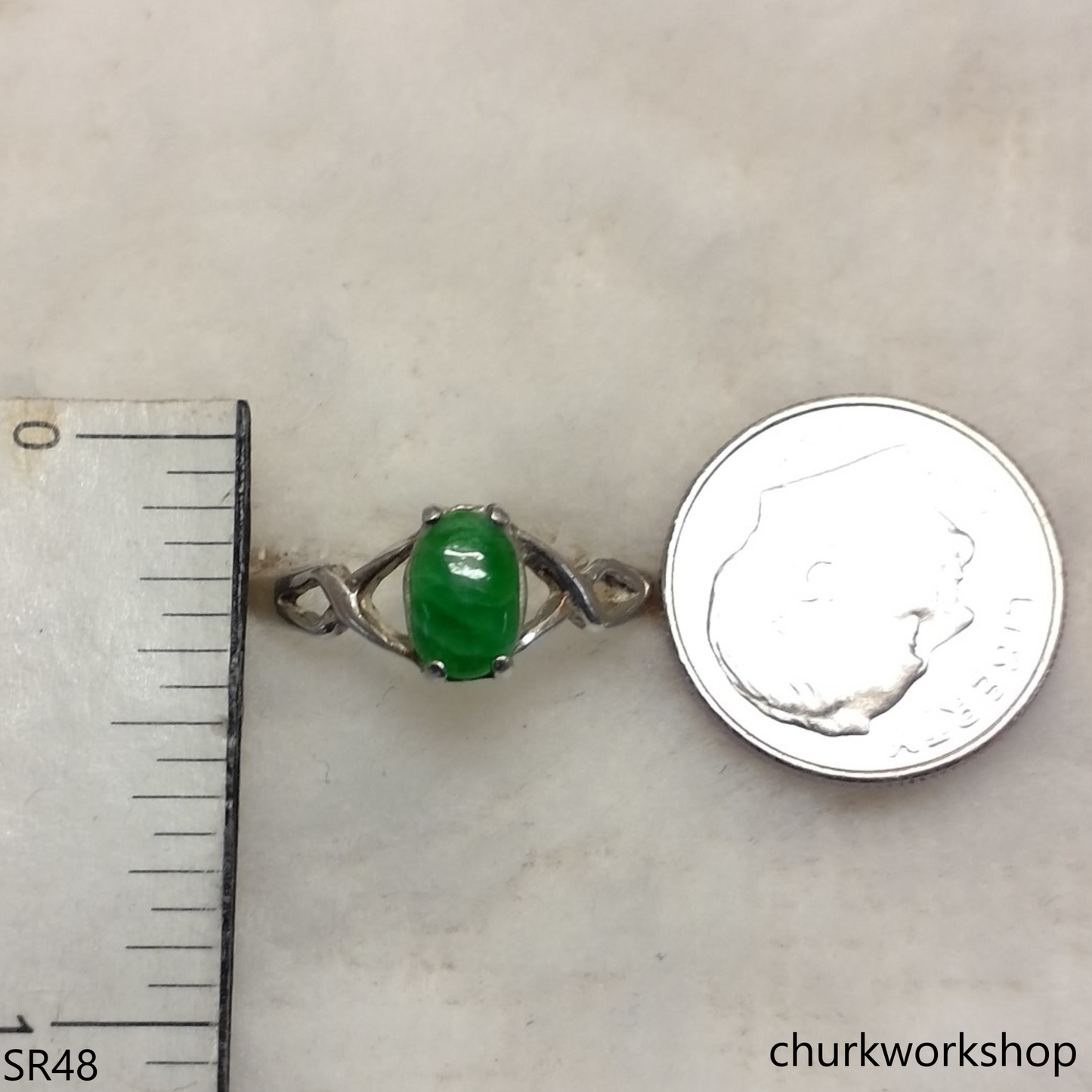 Small oval jade silver ring