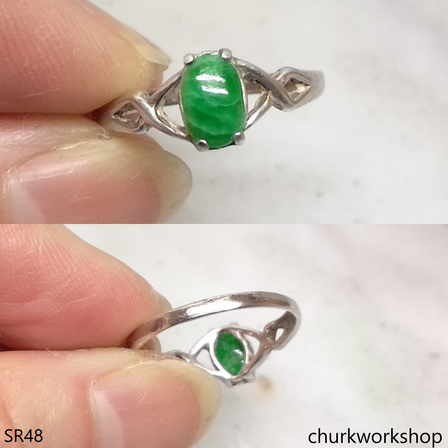 Small oval jade silver ring