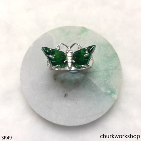 Silver jade butterfly ring