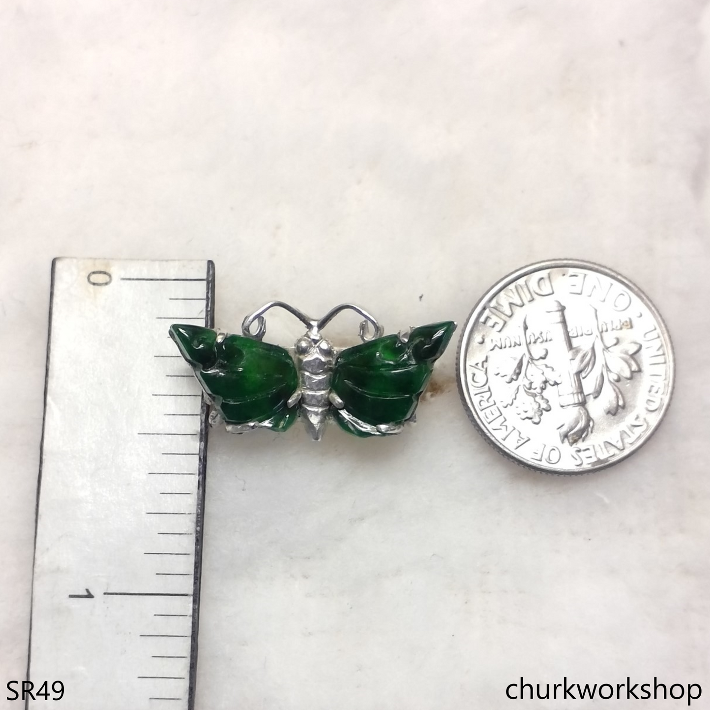 Silver jade butterfly ring
