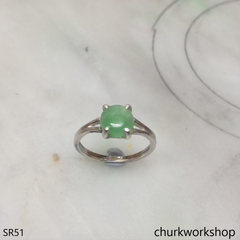 Green half bead jade ring sterling silver