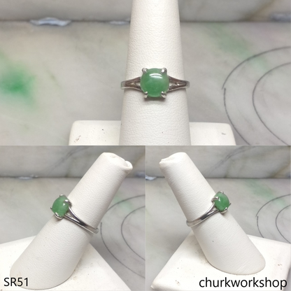 Green half bead jade ring sterling silver