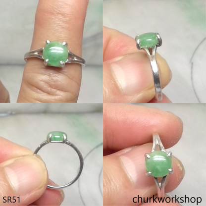 Green half bead jade ring sterling silver