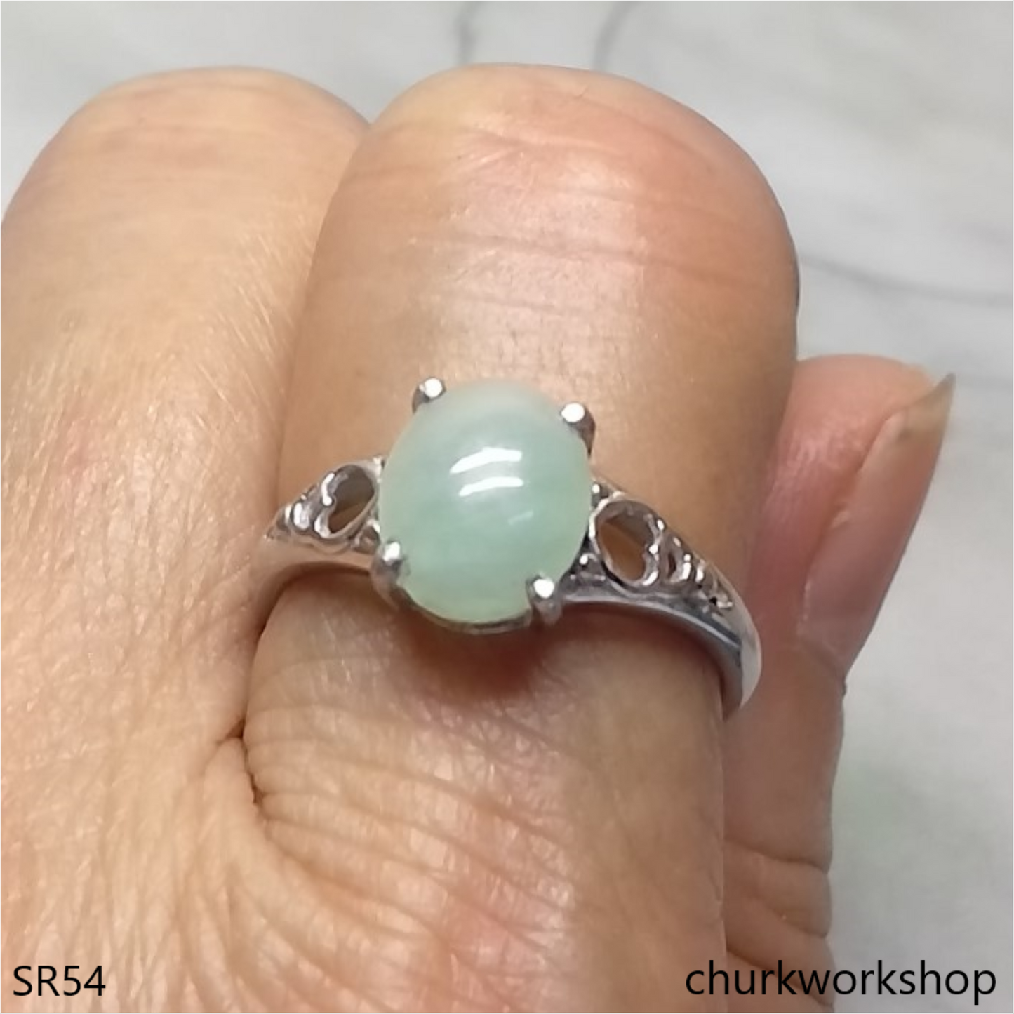 Pale green jade ring