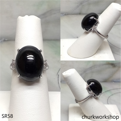 Black jade cabochon ring