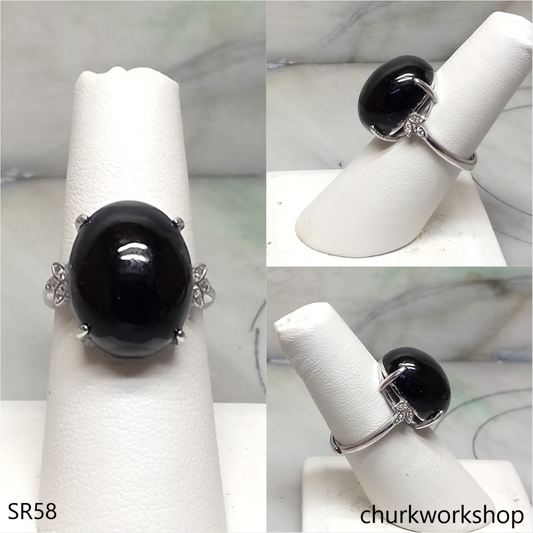 Black jade cabochon ring