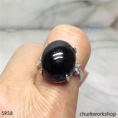 Black jade cabochon ring