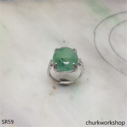 Bluish green jade cabochon ring