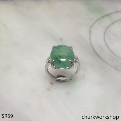 Bluish green jade cabochon ring