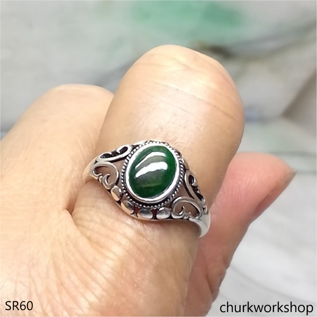Ring | Ring for girls and women | Silver plated | Green colour ring | Under  99 ring