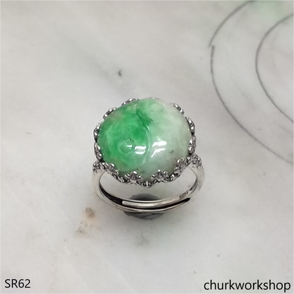 White with splotches green jade ring