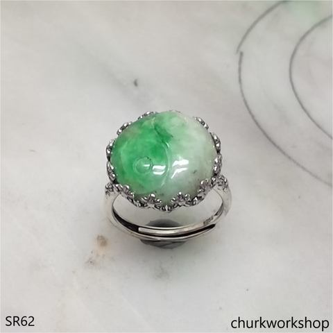 White with splotches green jade ring