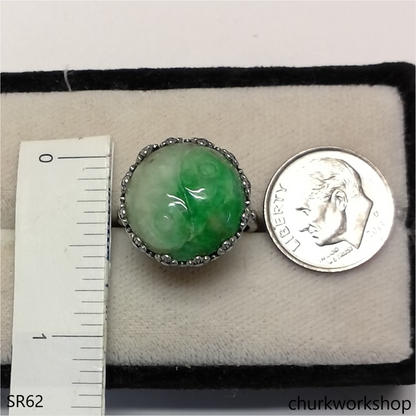 White with splotches green jade ring