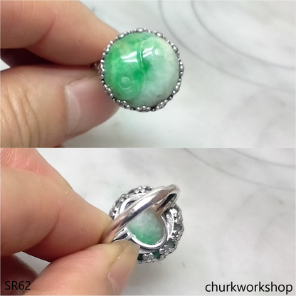White with splotches green jade ring