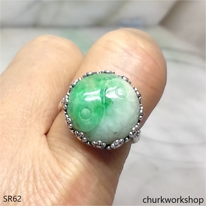 White with splotches green jade ring