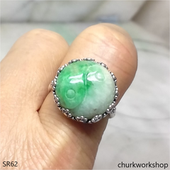 White with splotches green jade ring
