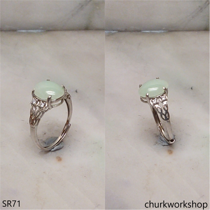 Sterling silver oval  jade ring