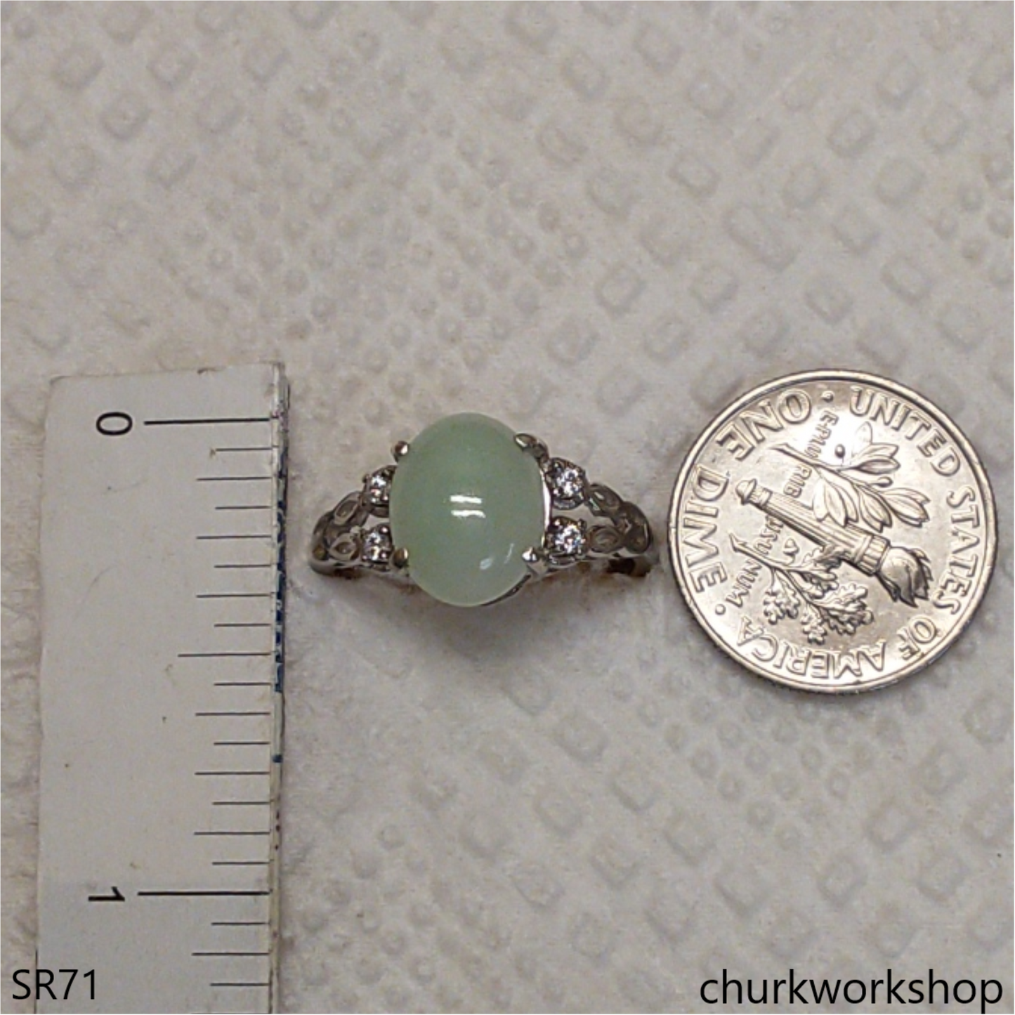 Sterling silver oval  jade ring