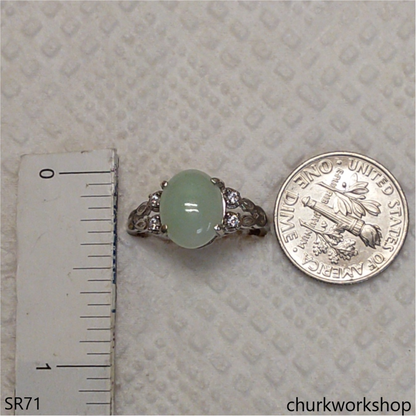 Sterling silver oval  jade ring