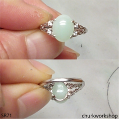 Sterling silver oval  jade ring