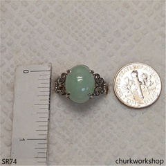 Light green jade oval sterling silver ring