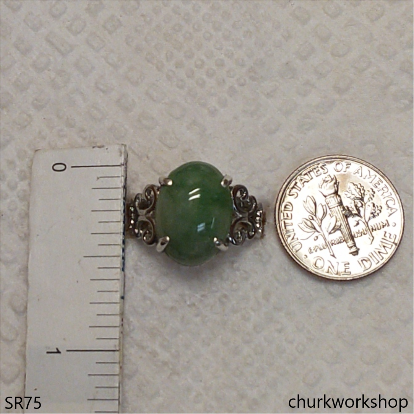 Green jade oval sterling silver ring