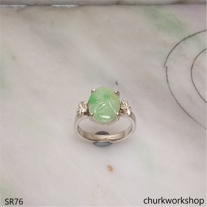 Light green carved jade ring