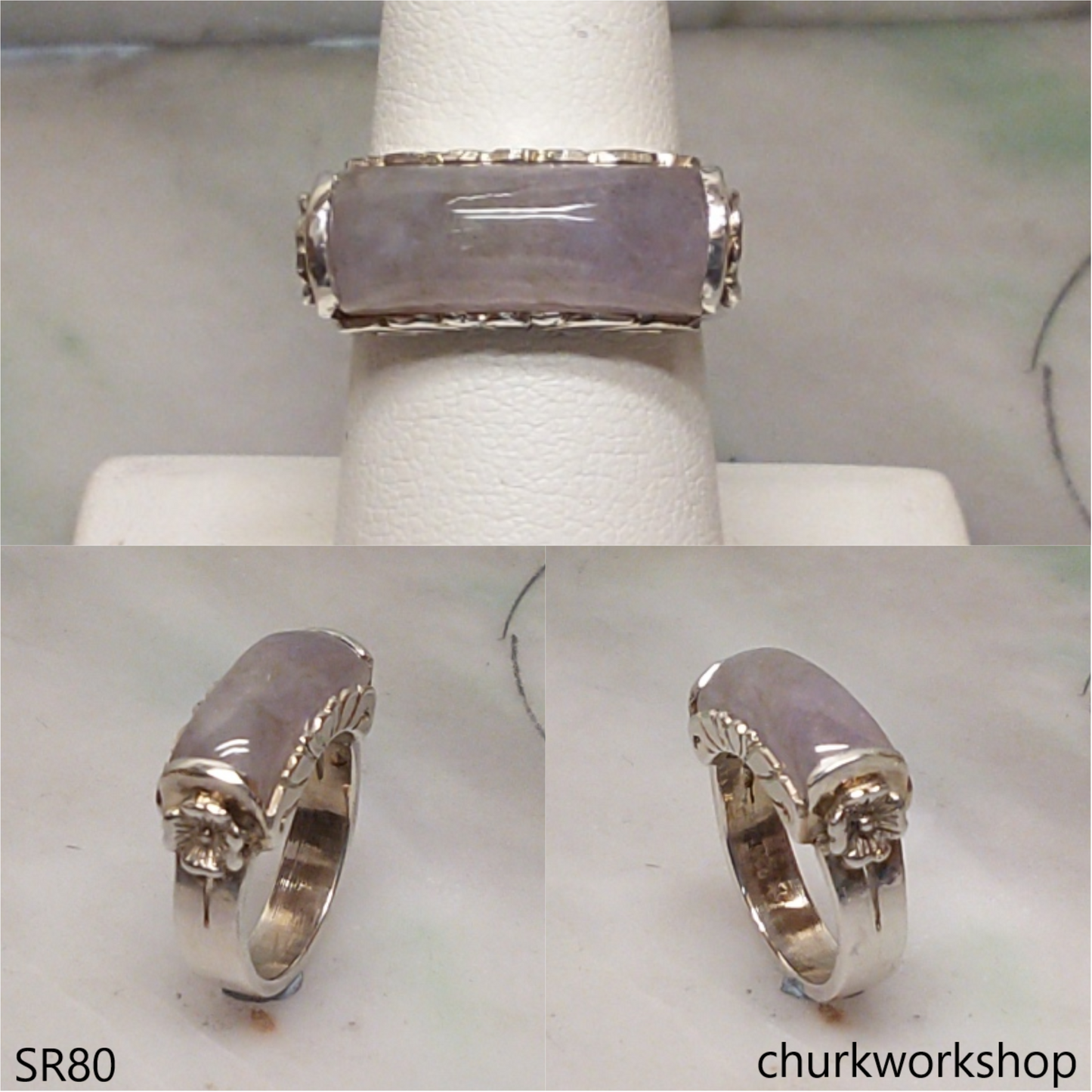 Lavender jade sterling silver ring