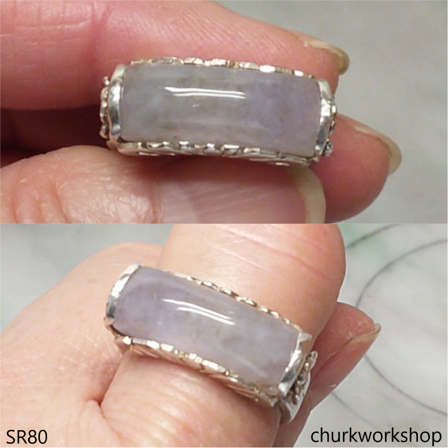 Lavender jade sterling silver ring