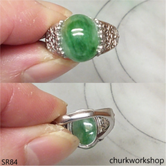Green jade oval sterling silver ring