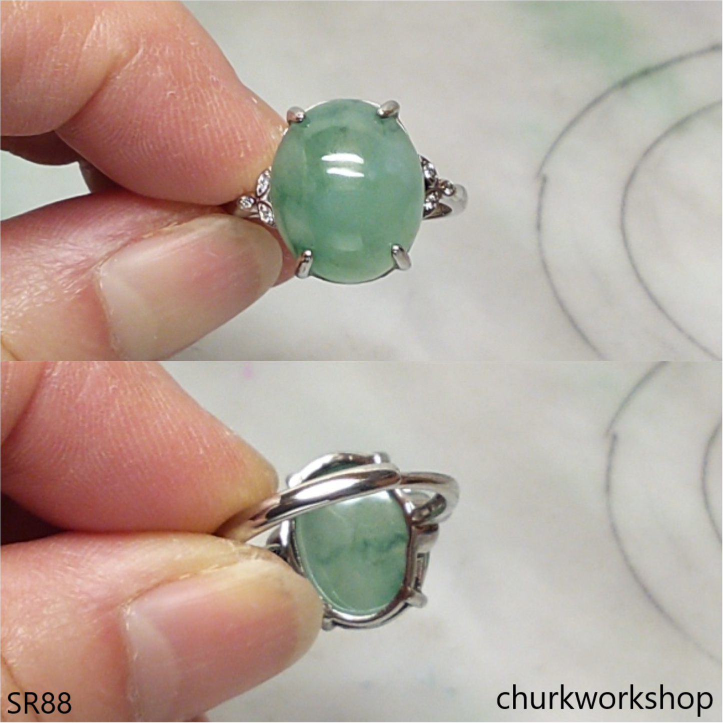 Bluish green jade ring