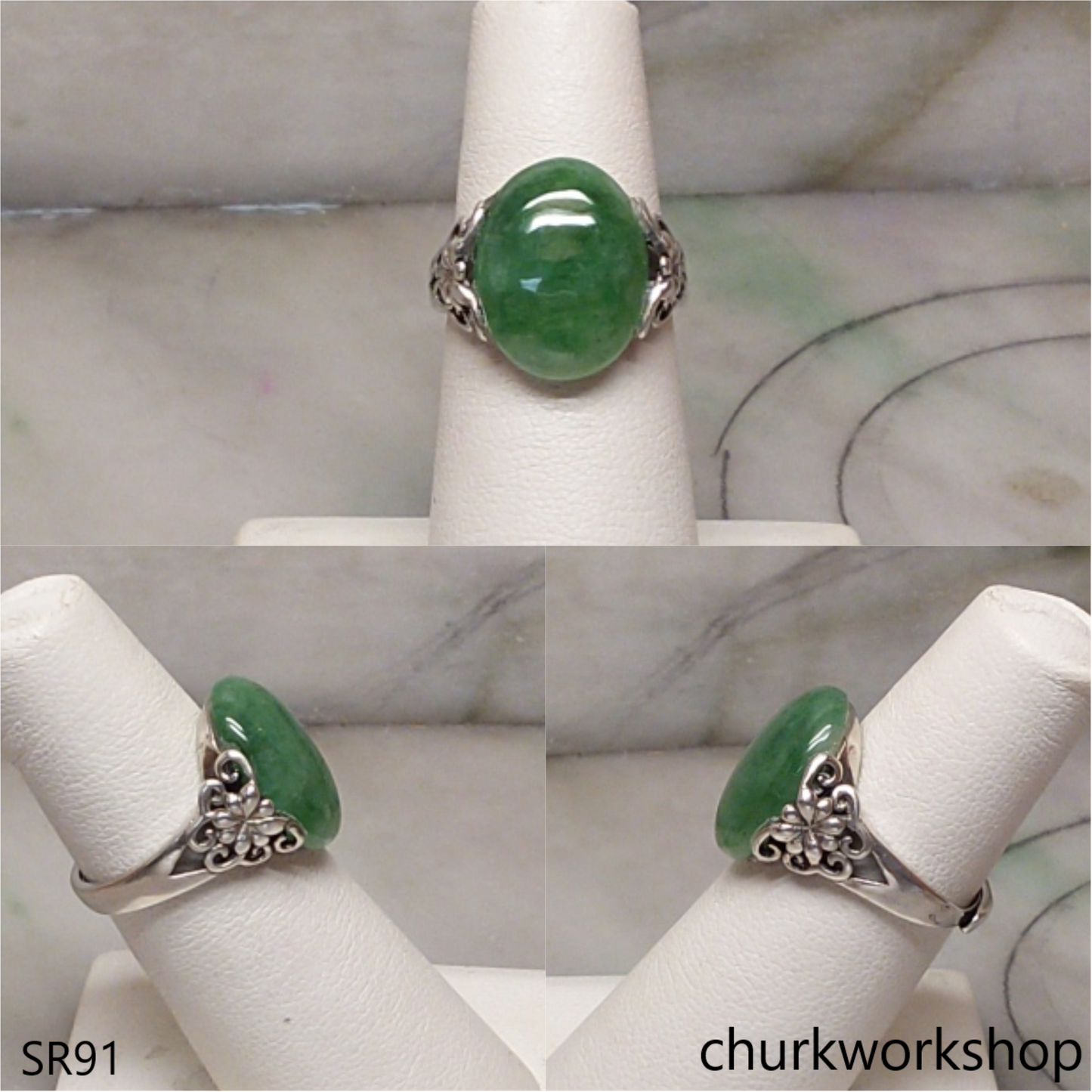 Bluish green jade ring